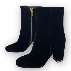 Michael Michael Kors Black Velvet Ursula Bootie Boots Block Heel Womens Size 7.5